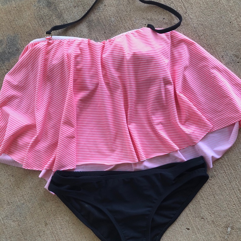 Bright pink flowy tankini swimsuit